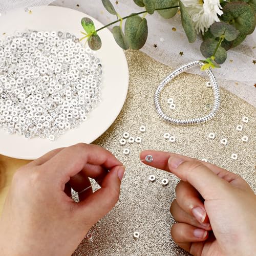 1500pcs 6mm Silver Flat Round Spacer Beads for Jewelry Making | CCB Material Gold Plated, for DIY Necklace Bracelet Earrings, 2mm Hole Easy Threading,Flat Round Disc Loose Spacer Bead - color: Silver
