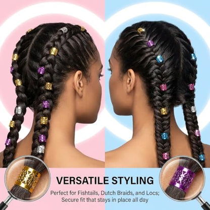 SEVENHEAD 50 Pcs Dreadlock Beads Hair Accessories Adjustable Braiding Rings and Cuffs with Metal Clips (Multicolor) - color: Multicolor