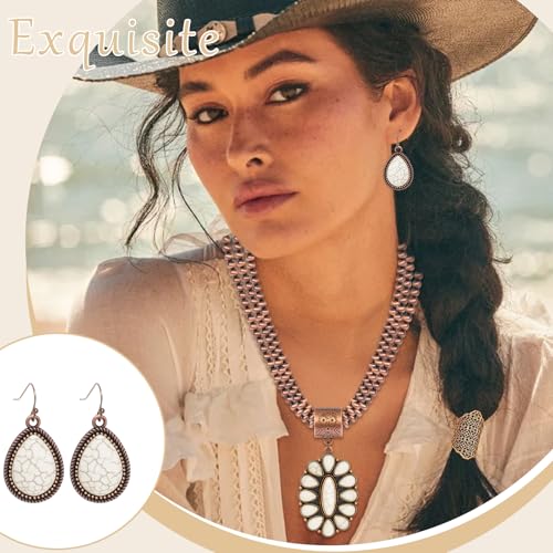 NEWITIN 4 Pieces Silver Bohemian Jewelry Set for Women Fashion Costume Jewels Turquoise Necklace Bracelet Earrings Western Turquoise Jewelry Set for Women - color: White Turquoise A