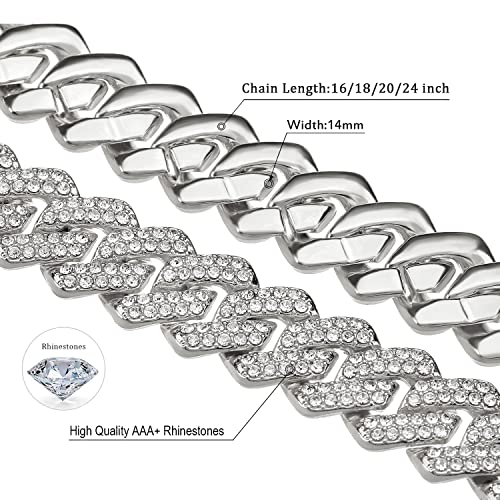 JUNVirtuous 2 Pieces Cuban Link Chain Mens Iced Out Miami Cuban Necklace and Bracelet Silver Bling Diamond Hip Hop Jewelry for Men and Women… - color: Silver, style: 8" Bracelet and 24" Necklace