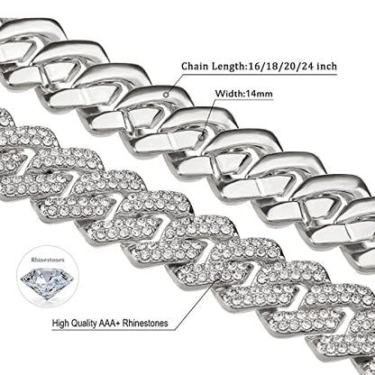 JUNVirtuous 2 Pieces Cuban Link Chain Mens Iced Out Miami Cuban Necklace and Bracelet Silver Bling Diamond Hip Hop Jewelry for Men and Women… - color: Silver, style: 8" Bracelet and 18" Necklace