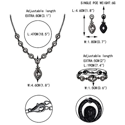 EVER FAITH Bridal Wedding Crystal Marquise Teardrop Pendant Necklace Earrings Bracelet Set for Prom - color: Grey Black-Tone