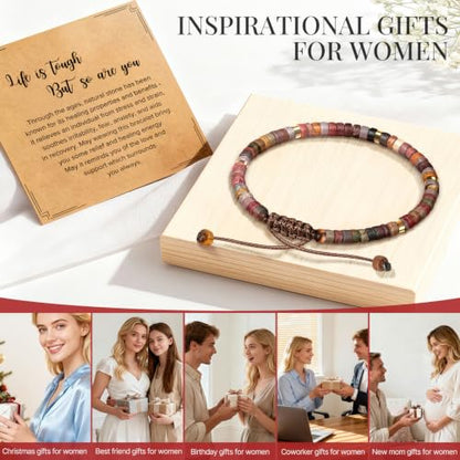 Inspirational Bracelet Gifts for Women, Natural Stone Beaded Bracelets | Thinking of You Get Well Soon Encouragement Healing Bracelets Christmas Day Birthday Gifts for Women Friends Sister - color: A-A JASPER STONE-LIFE IS TOUGH