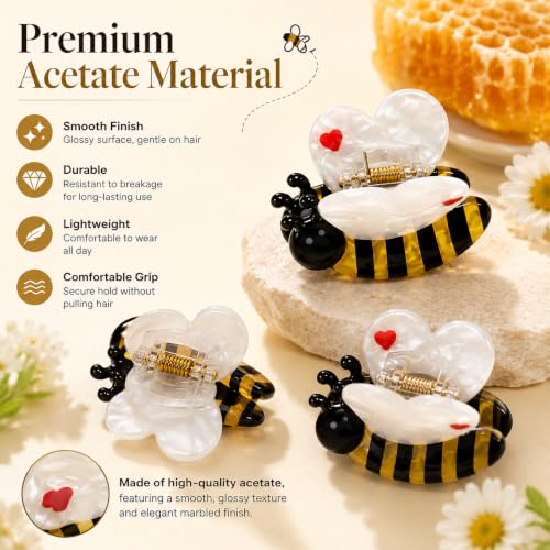 6PCS Mini Bee Hair Claw Clips, Bee Gifts for Women | Acetate Cute Bug Hair Claw Clip Accessories Fun Novelty Animal for Birthday Halloween Christmas Stuffers