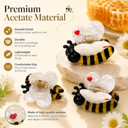 6PCS Mini Bee Hair Claw Clips, Bee Gifts for Women | Acetate Cute Bug Hair Claw Clip Accessories Fun Novelty Animal for Birthday Halloween Christmas Stuffers