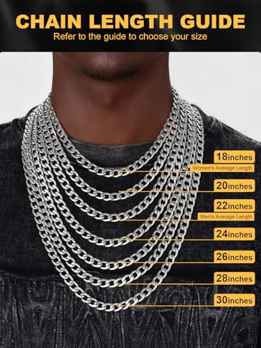 U7 Cuban Link Chain for Men Women Stainless Steel Curb Necklace, 7/9/12/15 MM Chunky Chain Silver/Gold/Black Mens Hip Hop Jewelry 18''-30'' - color: a. 9mm-silver, size: 22 Inch