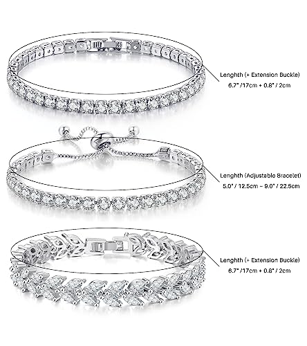 4 Pcs Tennis Bracelet Set Silver Plated Marquise Cubic Zirconia CZ Diamond Dainty Adjustable Silver Bracelets for Women Brides Stackable Fashion Jewelry Wedding Prom Gift - color: Silver-4PCS Tennis Bracelet Set