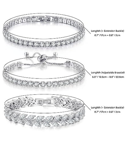 4 Pcs Tennis Bracelet Set Silver Plated Marquise Cubic Zirconia CZ Diamond Dainty Adjustable Silver Bracelets for Women Brides Stackable Fashion Jewelry Wedding Prom Gift - color: Silver-4PCS Tennis Bracelet Set