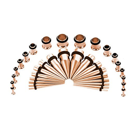 36pcs Ear Stretching Kit 14G-00G Surgical Steel Tapers Tunnels Gauges Set for Starter Women and Men Expanders Body Piercing Jewelry - color: Rose Goldtone