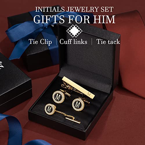 HAWSON Tie Clips, Cufflinks, Tie Tack & Lapel Pins for Men - Suitable for Neckties and French Cuff or Dress Shirt Suits - Jewelry Box Packed, Initials Designed - style: M-4pcs Sets