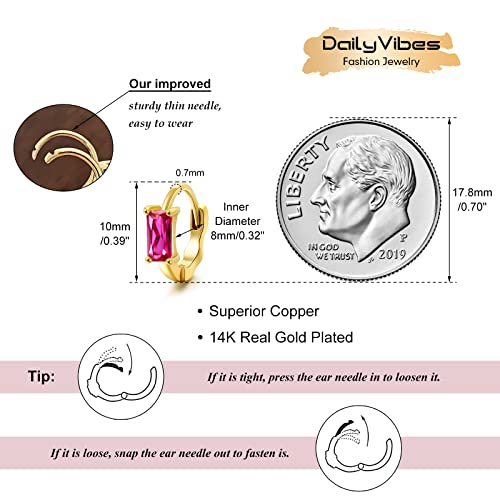 DAILY VIBES Dainty Butterfly Cross CZ Small Huggie Hoop Earrings for Women | Hypoallergenic, 14K Gold Plated Hoops, Tiny Cubic Zirconia, Cartilage Hoop Earrings for Women Trendy - color: Rose Red