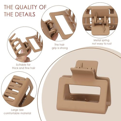 Square Hair Claw Clips,Big and Small Non-slip Square Matte Hair Claw Clips,12 Pcs - color: 6 Neutral