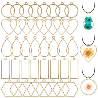 Oubaka 50pcs Open Bezels 5 Styles Hollow Frames Pendants Geometric Hollow Bezel Pendant Open Back Frame Pendant for Resin Casting, Necklace, Earrings, Pressed Flower, DIY Crafts(K Gold) - color: 50pcs;K Gold;5 Styles