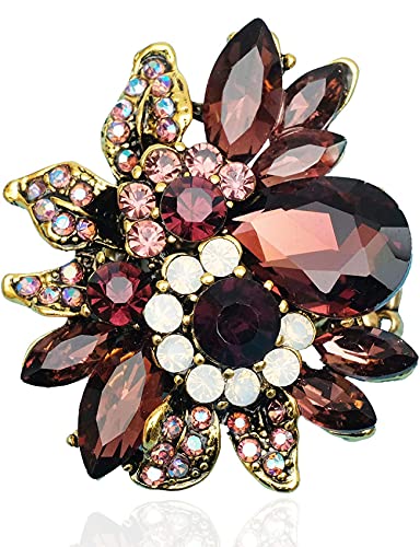 CSY Luxury Froral Cocktail Statement Rings Stretch Adjustable Ring | Gorgeous Women's Austrian Crystal Leaves Flower Big Cocktail Statement Rings Stretch Adjustable Ring Jewelry Accessories - color: Purple