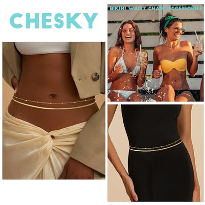 CHESKY 14K Gold Plated Waist Chain for Women, Layered Waist Beads | Silver Plated Gold Body Chains, Beach Summer, Waterproof Snake Belly Belt Chain, Festival Jewelry Accessories for Women - style: snake bead-gd
