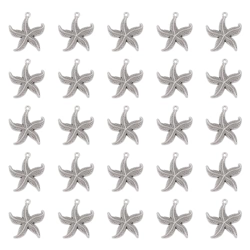 Craftdady Tibetan Style Antique Silver Alloy Pendants Cute Metal Dangle Charms Vintage Animal Pendants Hanging Charms for DIY Craft Earring Bracelet Necklace Jewelry Making Supplies - color: Antique Silver, Starfish