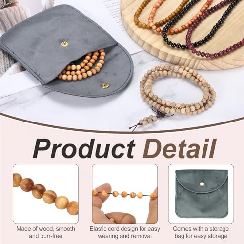 MECCANIXITY Prayer Beads Bracelet, Natural Wooden Bead Mala Bracelets Link Wrist Men Women Beaded Stretch Crafts Bangle - color: Imperial Wood Color