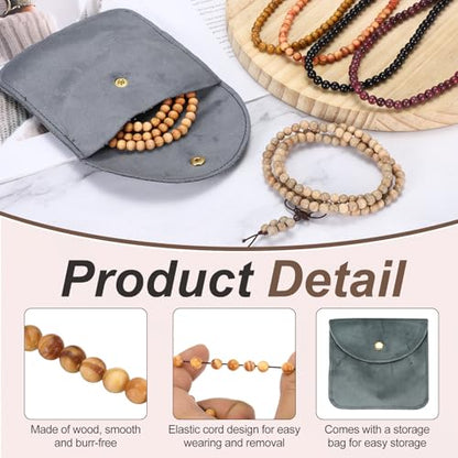 MECCANIXITY Prayer Beads Bracelet, Natural Wooden Bead Mala Bracelets Link Wrist Men Women Beaded Stretch Crafts Bangle - color: Imperial Wood Color