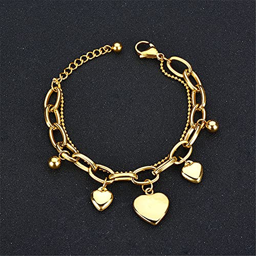 kelistom 316L Stainless Steel Love Heart Charm Bracelet for Women Romantic Gift Silver/Rose/18k Gold Plated OT Clasp Bracelets - color: 3-heart gold