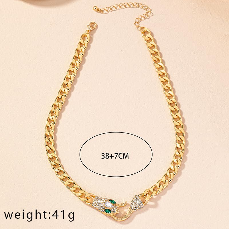 Punk Animal Snake Choker Necklace Hip Hop Rhinestone Snake head Cuban Link Chain Necklace Chunky Cuban Chain Crystal Jewelry for Women Gifts - color: Style B Gold