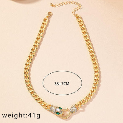 Punk Animal Snake Choker Necklace Hip Hop Rhinestone Snake head Cuban Link Chain Necklace Chunky Cuban Chain Crystal Jewelry for Women Gifts - color: Style B Gold
