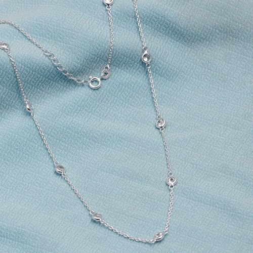 LeCalla 925 Sterling Silver CZ Station Necklace for Women | Italian Round Cubic Zirconia Station Chain Necklace (16, 18, 20, 24 Inches) - color: Sterling Silver, size: Length 18" + 1" Ext. (Women's Average Length)