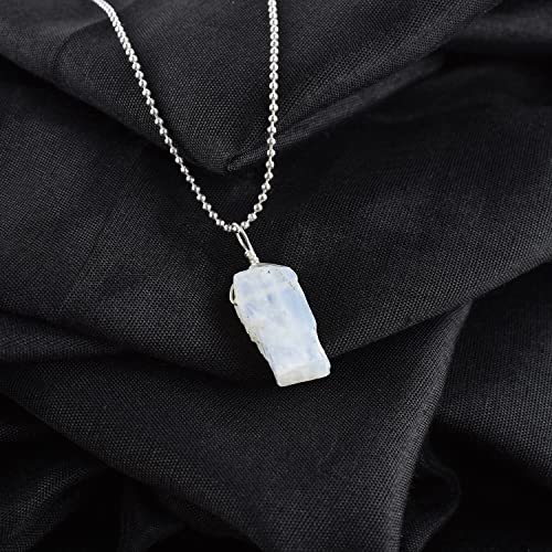 Natural Raw White Moonstone Gemstone Pendant Necklace, Rough Stones, Chakra Healing Crystals, Silver Plated, Birthstone, Handmade, Wedding, Women Jewelry, Valentine Gift, Size 18"