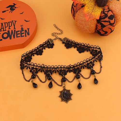Todenb Gothic Choker Witch Necklace for Women Lace Vampire Collar Necklace Y2K Goth Black Zirconia Pendant Necklaces Halloween Dark Bridal Vampire Witch Party Jewelry Accessories - style: Style-B
