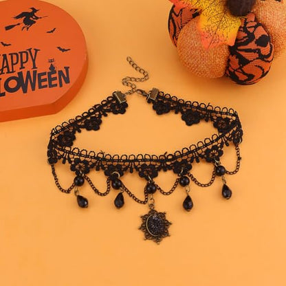 Todenb Gothic Choker Witch Necklace for Women Lace Vampire Collar Necklace Y2K Goth Black Zirconia Pendant Necklaces Halloween Dark Bridal Vampire Witch Party Jewelry Accessories - style: Style-B