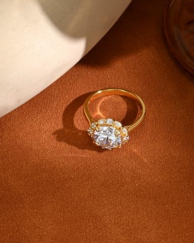 14k Gold Plated Big Round Statement Crystal Knuckle Thin Engagement Wedding Cubic Zirconia Rings for Women