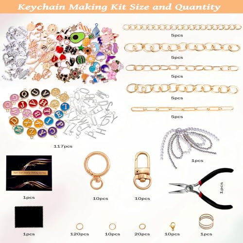 Wurosi 325PCS Charms Lip Gloss Keychain Making Kit, DIY Bag Charm Kit | Included 20 Keychain Clips 25 Extender Chain 118 Charms Jewelry Plier, Keychain Making Supplies for Jewelry Making,Xmas Gifts - color: 325 Pcs Gold Keychain Kits