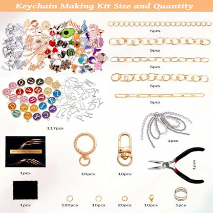 Wurosi 325PCS Charms Lip Gloss Keychain Making Kit, DIY Bag Charm Kit | Included 20 Keychain Clips 25 Extender Chain 118 Charms Jewelry Plier, Keychain Making Supplies for Jewelry Making,Xmas Gifts - color: 325 Pcs Gold Keychain Kits