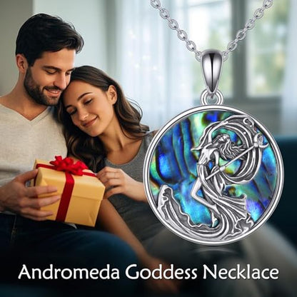 YFN Andromeda Goddess Necklace 925 Sterling Silver Abalone Shell Crescent Moon Witch Pendant Andromeda Jewelry for Women