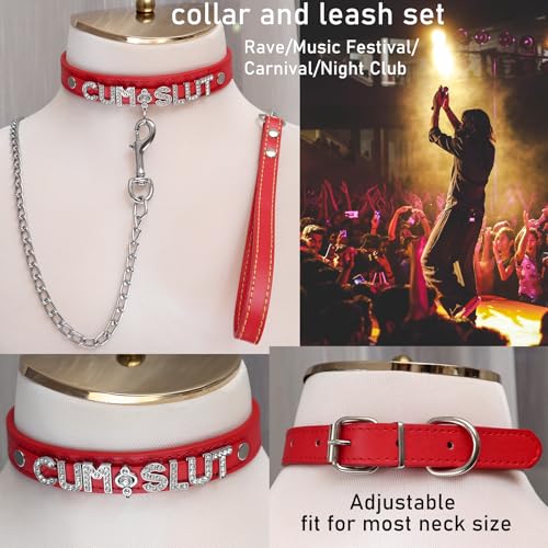 Red Choker Necklace for Women Men, Leather Choker Collar Gothic Body Chain, Rave Punk Goth Jewelry for Rave Halloween Sexy Cosplay - style: CU SLU