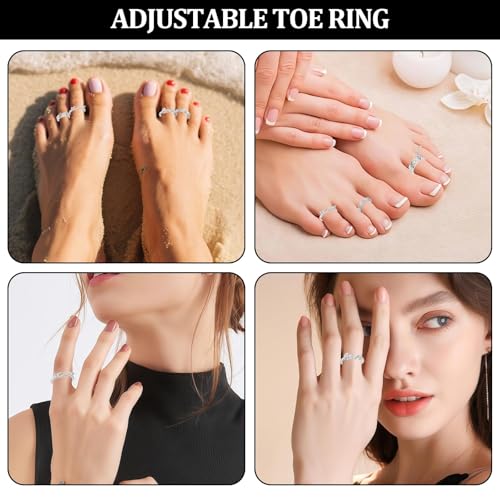 Toe Rings for Women,Silver Plated Stylish Adjustable Toe Band Rings, Summer Beach Foot Jewelry - Perfect for Vacation, Daily Wear - style: 4 Pcs
