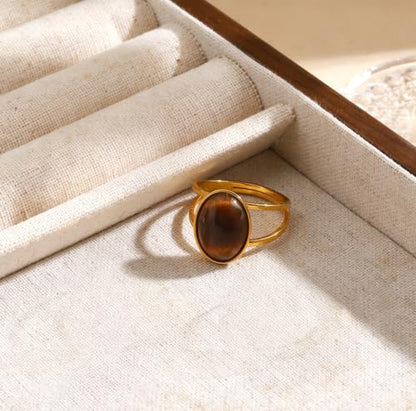 Tiger Eye Ring for Women, 18K Gold Plated Stainless Steel Signet Rings Non Tarnish Statement Jewelry Birthday Gifts