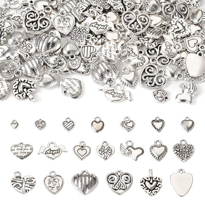 Elecrelive Crystal Heart Charms Rhinestone Heart Pendants Valentine Charms for Necklace Bracelet Earring Wedding Jewelry - color: Antique Silver, 100pcs