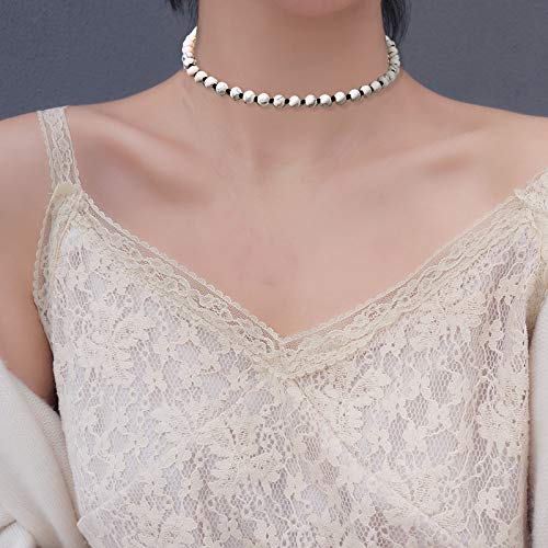 Semi Precious Stone Beaded Choker Necklace 14K Gold Plated Natural Stone Double Strand Necklace Layered Short Necklaces - color: White Howlite