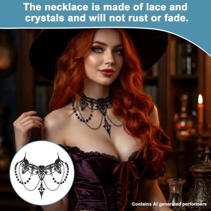 Gothic Lace Choker Necklace for Women Black Vintage Halloween Necklace | Gothic Lace Choker Necklace for Women,Vintage Red Black Crystal Pendant Necklaces Punk Style Vampire Necklace Hollowed