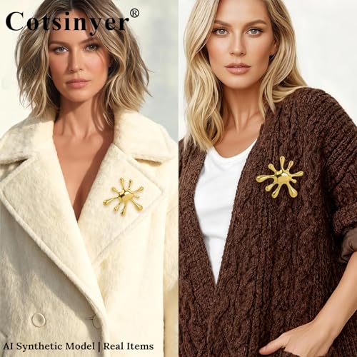 Stainless Steel Brooch Pin for Women & Men,Lapel Pin | Minimalist Statement Elegant Geometric, Sweaters Coat Suit Shawl Collar Shirt Coat Jacket Hat Dress Swim, Velvet Bag & Box - style: Splash-Gold