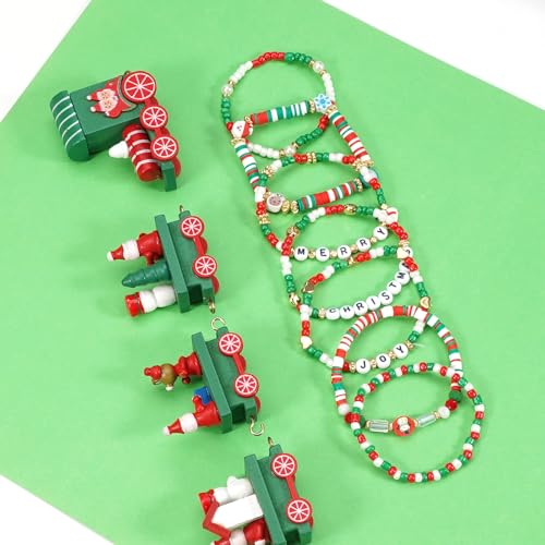 Ardorchid Halloween Bracelets for Women Pumpkin Ghost Steleton Bat Skull Beaded Stackable Stretchy Bracelet Rugby Thanksgiving Christmas Heishi Bracelets - color: Christmas Bracelets-4