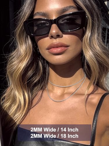 Bandmax Solid Stainless Steel Flat Box Link Chains 2MM/4MM/6MM/8MM Silver/Gold/Black Rolo Cable Chain Necklaces for Men Women 14"-30" Length, Gift Packed - color: 01 2MM-Silver Tone