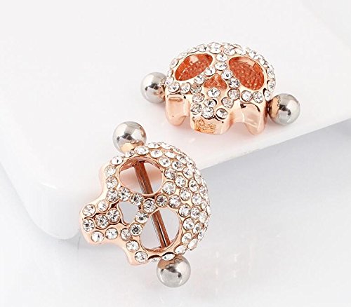 Nipple Rings for Women Stainless Steel Nipple Piercings 3D Skull Nipple Jewelry a Pair - color: gold