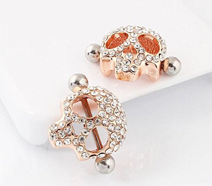 Nipple Rings for Women Stainless Steel Nipple Piercings 3D Skull Nipple Jewelry a Pair - color: gold