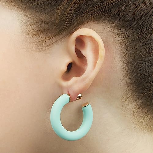 Gold Plated Multicolor Resin Chunky Thick Open Hoop Earrings in 57MM and 37.5MM Diameters - color: Green - Mint Green - Matte Finish, size: 37.5MM (1.48") Diameter