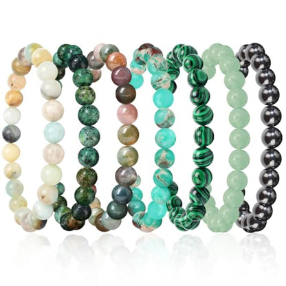 COLOYAN 7 Pcs 8mm Natural Stone Beaded Healing Crystal Bracelets for Women | Durable Handmade Stretch Bracelets, Multiple Styles,Semi-Precious Gemstones Reiki Spiritual Jewelry Gift Meditation Yoga - color: B