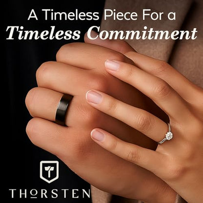 Thorsten Vulcan Black Tungsten Carbide Men’s Wedding Ring – Flat Matte Brushed Finish with Polished Edges – Comfort Fit Wedding Band – Durable and Stylish Ring for Him | Flat Black, Matte Brushed Finish, Polished Edges, Comfort Fit, Custom Engraved