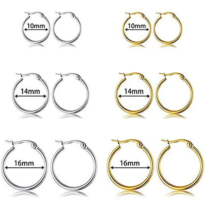 5-10 Pairs Small Gold Silver Hoop Earrings for Women, Stainless Steel Earrings Set Mens Lightweight Thin Hypoallergenic Small Hoops Set - style: 6pcs-Gold+Silver