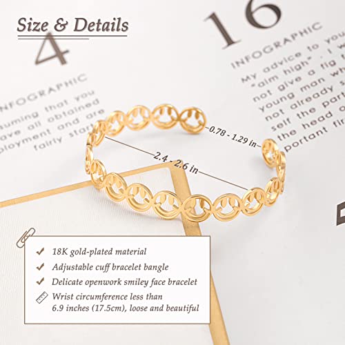 PERNNLA PEARL Dainty Gold Bar Bracelet for Women Simple Delicate Thin Cuff Bangle Hook Bracelet 18K Gold Plated Handmade Minimalist Jewelry - color: 11.Smiley Face