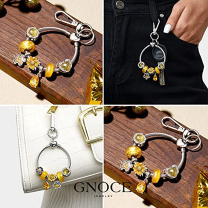 GNOCE Stainless Steel Snake Chain Charm Bracelet W/Safety Gift for Women - color: Round